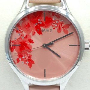 TimeX TW2R66600 Crystal Bloom 36mm Leather Strap Stainless Steel Watch